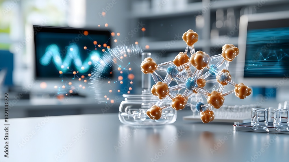 Aufkleber detailed 3d visualization of a complex molecular lattice featuring shimmering crystalline formations