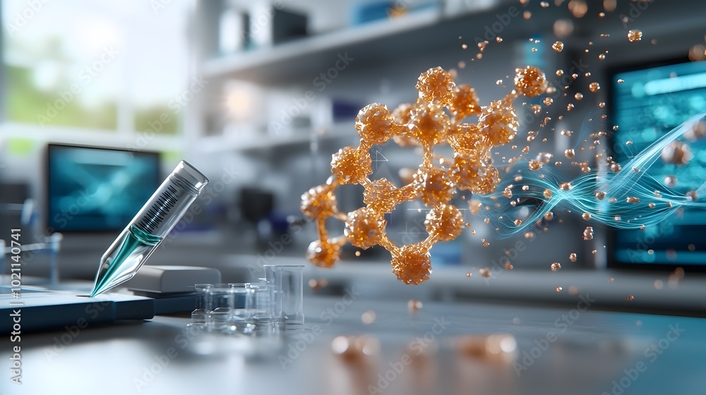 Poster detailed 3d visualization of a complex molecular lattice shimmering crystalline formations and pulsa