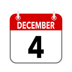 4 December, calendar icon isolated on white background.