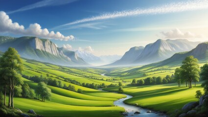 A majestic landscape featuring vast view, landscape with mountains greenery beautiful view 
