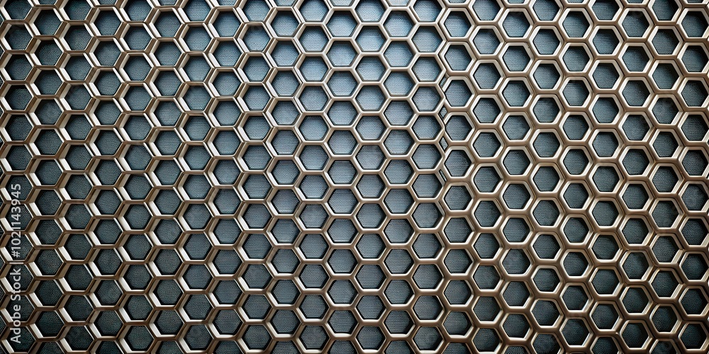 Poster Metallic Hexagon Grid Pattern - Abstract Geometric Background