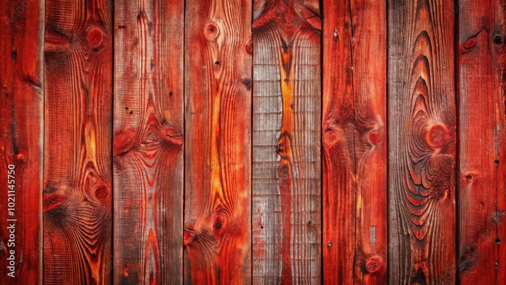 Poster red wooden planks with natural grain and knots, creating a distressed and rustic background