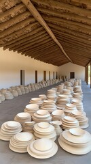 Obraz premium This inviting Scandinavian-inspired interior showcases light gray walls adorned with shelves of modern decor and carefully arranged firewood, creating a cozy ambiance