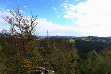 Malinska Skala viewpoint located in Zdarske Vrchy, Bohemian-Moravian Highlands, Czech Republic