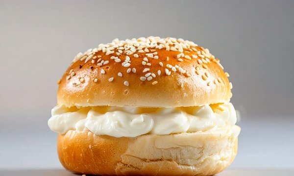 Cream cheese bagel on white background