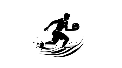 Black and white illustration of a basketball player with a ball. Basketball game. Sport.