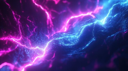 Naklejka premium A vibrant digital illustration showing electric blue and pink lightning bolts intertwining, creating an energetic and dynamic atmosphere.