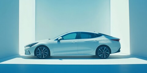 White Sedan Car in a Studio Setting.