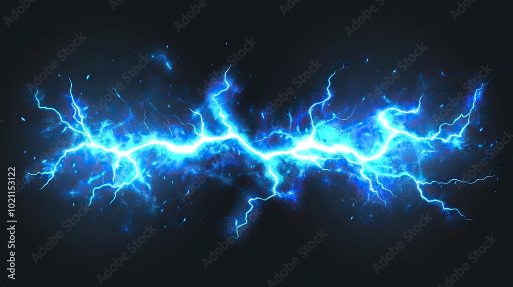 Wall mural dynamic blue lightning bolt across a dark background, creating an electrifying visual effect.