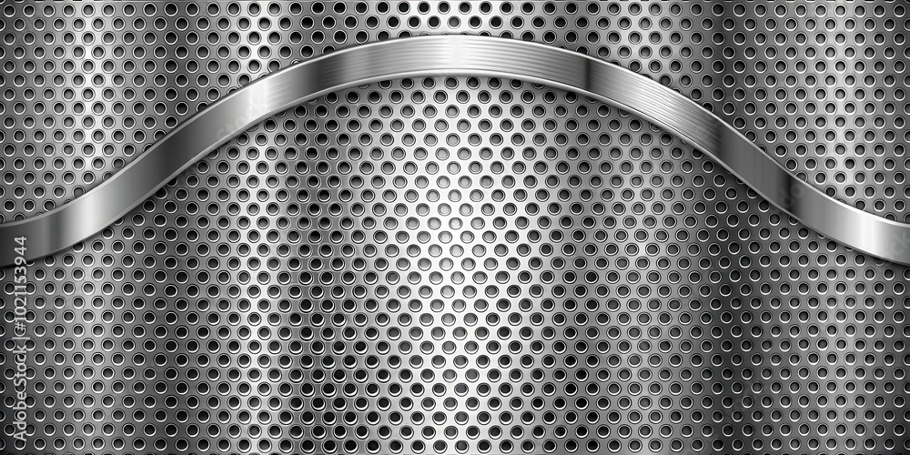 Poster metallic background with curved band and perforated texture