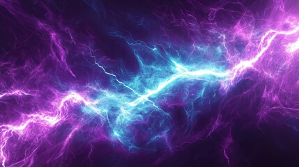 Fototapeta premium A mesmerizing display of electric blue and vibrant purple lightning bolts creating an abstract cosmic scene.