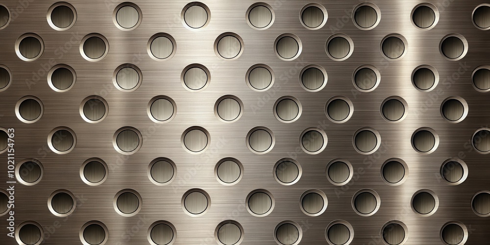 Aufkleber Abstract Metallic Background with Circular Perforations and Brushed Texture