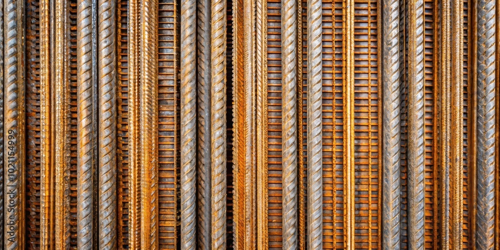 Poster A Close-Up View of Parallel Rows of Textured and Rusty Steel Bars