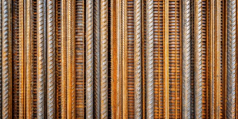 A Close-Up View of Parallel Rows of Textured and Rusty Steel Bars