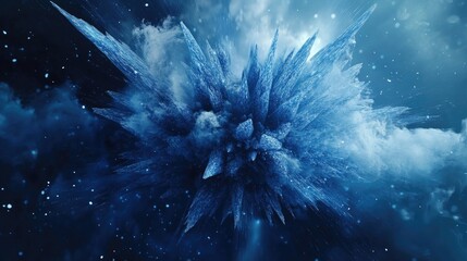 Fototapeta premium An abstract explosion of icy blue textures radiating energy in a cosmic atmosphere.