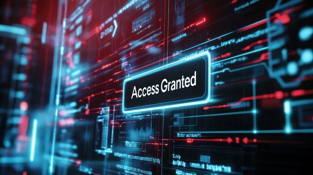 a digital screen with an "Access Granted" message after a successful login, representing online authorization