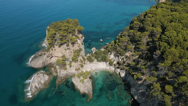 Beautiful aerial view of Alonaki Fanariou beach in Greece