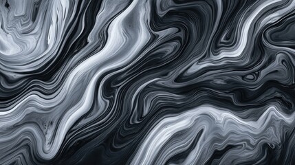 Obraz premium Abstract black and white marble texture with fluid waves and dynamic patterns.