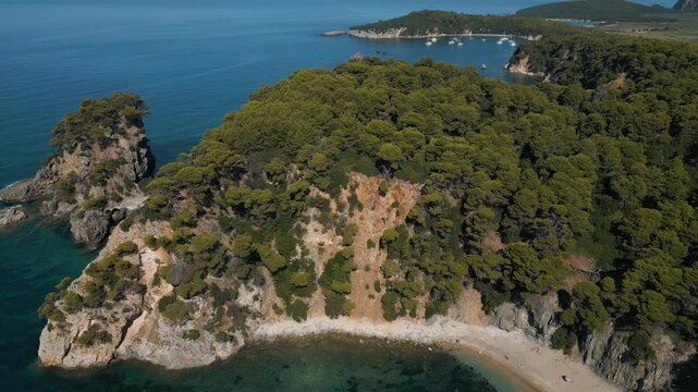 Beautiful aerial view of Alonaki Fanariou beach in Greece