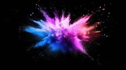 An explosion of vibrant colors in shades of blue, pink, and purple on a black background, creating an artistic and dynamic effect.