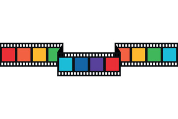 Rainbow colored folded film strip. Long film strip template. Vector illustration