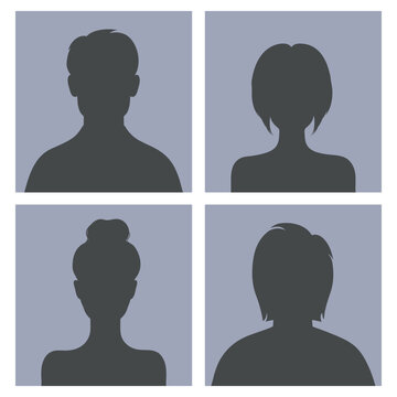 Men and women silhouettes set in square photo frames. Abstract male and female avatars. Vector illustration