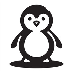 Penguin silhouette doodle graphic design in vector format black and white graphic image of a penguin