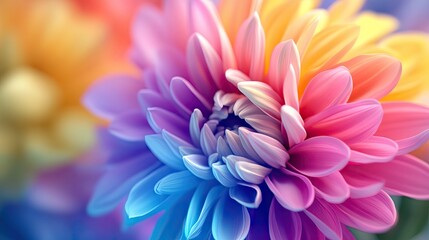 Fototapeta premium A vibrant close-up of multicolored daisies in a blend of pink, purple, and yellow hues, radiating a cheerful and lively mood.
