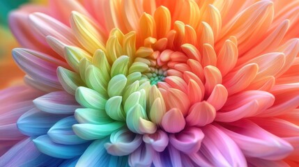 Obraz premium Close-up of a vibrant, multicolored flower showcasing delicate petals in hues of rainbow.