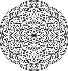 Black and white Mandala illustration Hand drawn outline Mandala white background. Adult coloring page