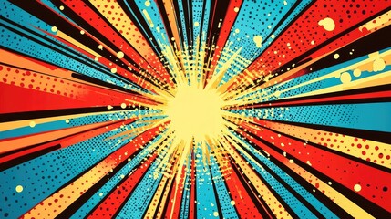 Vibrant explosion of colorful rays radiating from a central bright point, creating a dynamic and energetic backdrop.