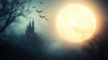 Fototapeta premium Spooky Vampire Castle Under a Full Moon