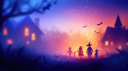 Fototapeta premium Colorful Halloween Group of Children in Costumes