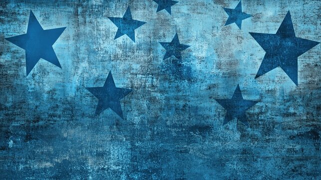 Abstract background featuring blue stars and shapes on a grunge texture, creating a star pattern in dark colors. This design is perfect for military themes or festive celebrations, conveying a sense o
