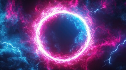 A vibrant electric storm effect featuring a luminous pink and blue circular ring of energy, creating a dynamic and captivating visual display.