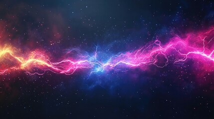 Fototapeta premium A vibrant cosmic scene featuring swirling colors of purple, pink, and blue, with electric bolts illuminating the dark space.