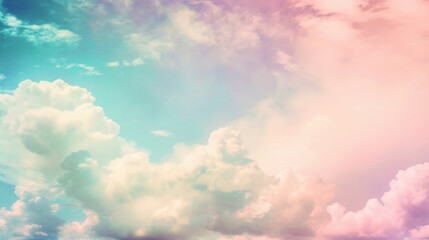 Obraz premium Dreamy Pastel Sky with Fluffy Clouds - Nature Photography