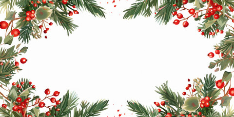 A Christmas tree branch with decorations and holly berries,Generated By Ai