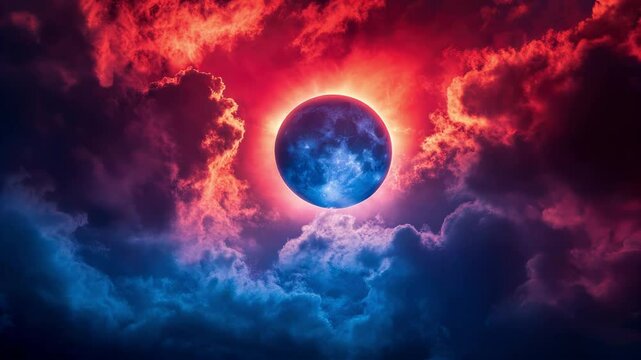 Total Solar Eclipse Dramatic Colorful Sky at Dusk With Vibrant Clouds and Moonlight Illuminating the Atmosphere