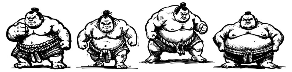 energetic black vector designs of sumo wrestlers highlighting athleticism