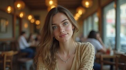 Obraz premium portrait of a woman in the cafe, woman in cafe, young fasion woman in the cafe
