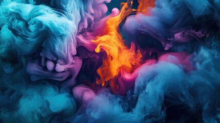 A vibrant abstract composition of blue and orange smoke swirling together, creating a dynamic visual experience.