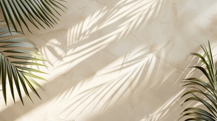 Fototapeta premium Tropical Palm Leaves Shadow on Beige Wall