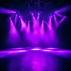 A stage illuminated with purple lights, creating a dramatic atmosphere for performances or events.