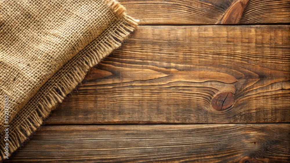 Poster Rustic Wooden Background with a Burlap Overlay, Providing a Natural and Textured Surface for Displaying Products or Designs