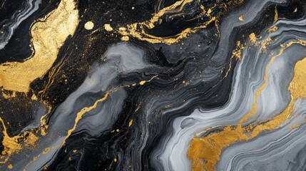 Naklejka premium Abstract art with black and gold marble and gray texture