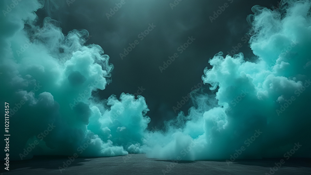 Canvas Prints gloomy background with neon-turquoise smoke spreading smoothly from both sides