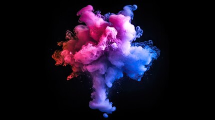 Fototapeta premium Abstract colorful smoke cloud in vibrant pink and blue hues against a black background.