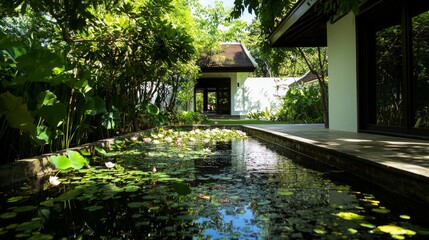 Fototapeta premium Serene Lotus Garden: Tranquil Thai Retreat for Reflection and Meditation | Ultra Detailed Photography