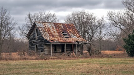Fototapeta premium Age-worn wooden abode, forsaken and crumbling